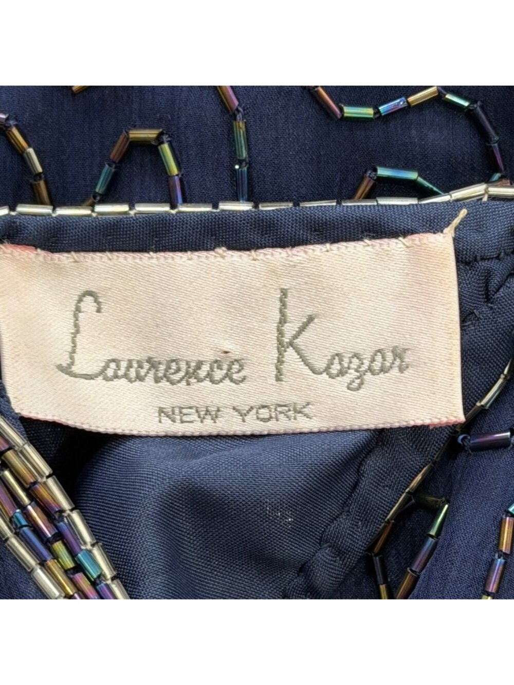 Vtg Laurence Kazar Women Size S Beaded Sequin Cocktail Dress Navy Blue Silk 80s - Picture 4 of 7